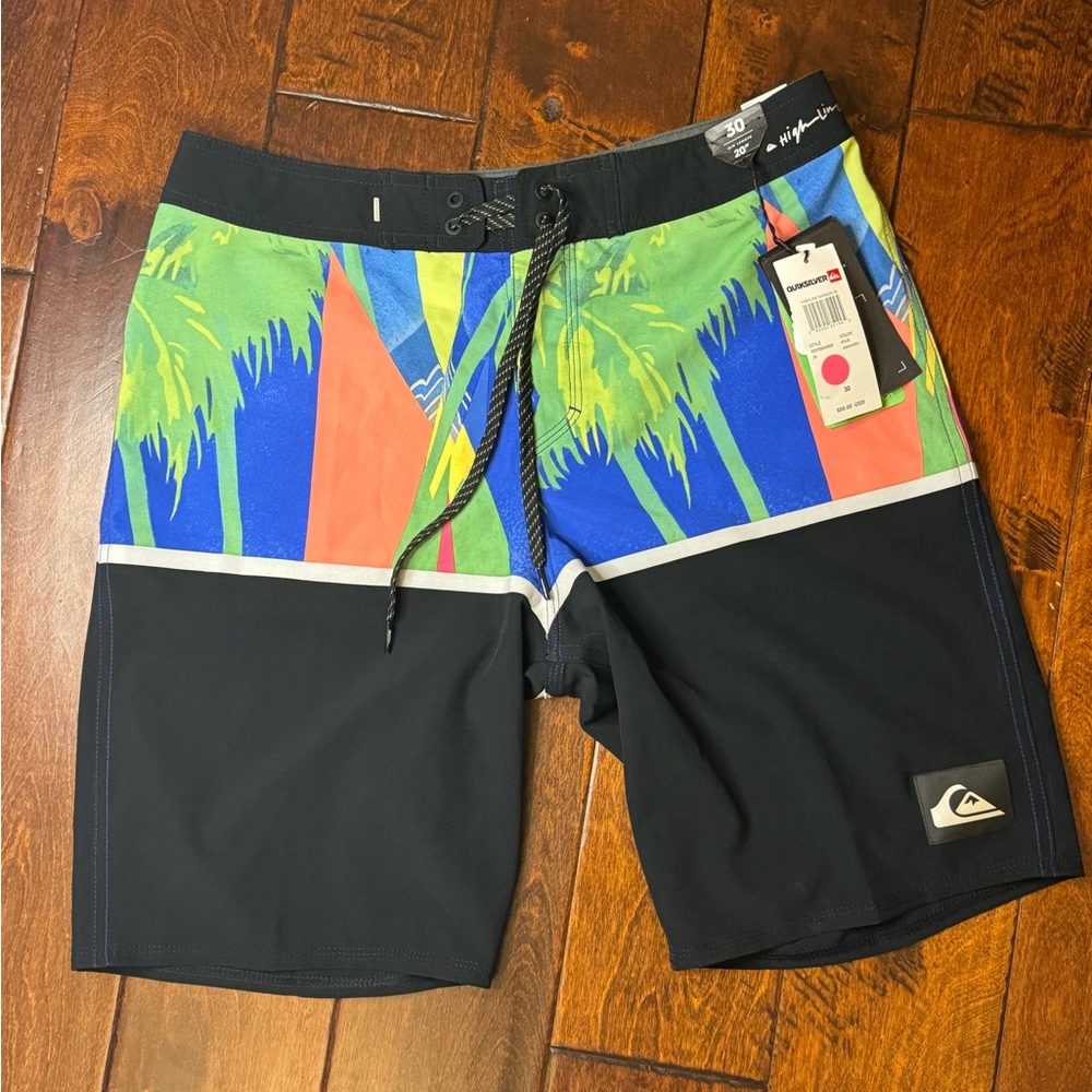 Quicksilver High Line Board Shorts Surf Swim Trunks Black Stretch Men’s Size 30